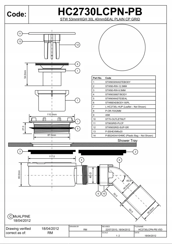 Syfon brodzikowy McAlpine HC2730LCPN-PB