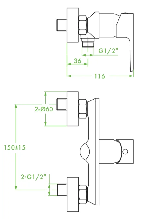 Largo – bateria natryskowa ścienna bez zestawu natryskowego