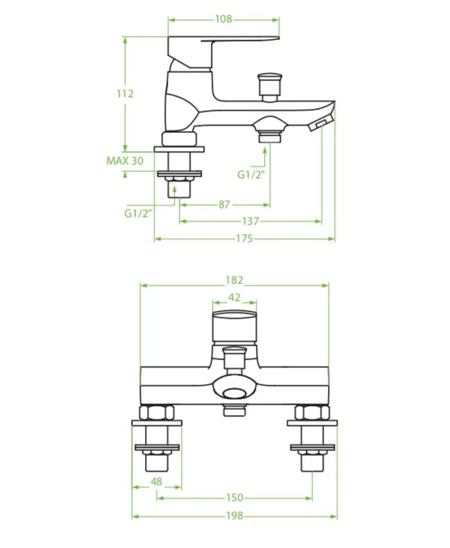 Appia – bateria wannowa stojąca bez zestawu natryskowego