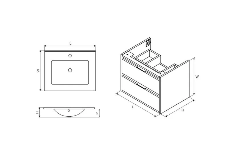 b_____ Szafka w zestawie z umywalką czarny mat/dąb