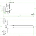 Rondo – bateria wannowa ścienna z ruchomą wylewką bez zestawu natryskowego