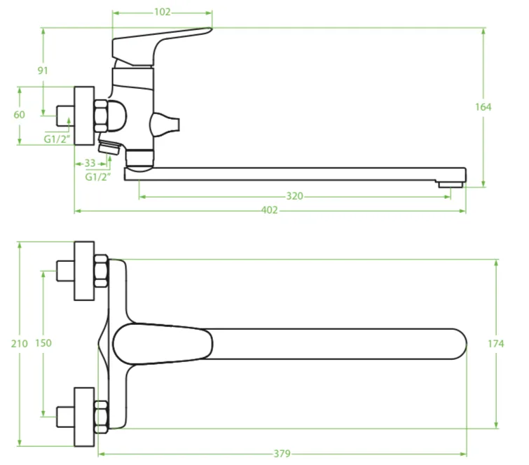 Rondo – bateria wannowa ścienna z ruchomą wylewką bez zestawu natryskowego