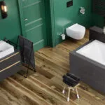 zielona aranżacja łazienki Wolnostojący wieszak na ręczniki Kros czarny