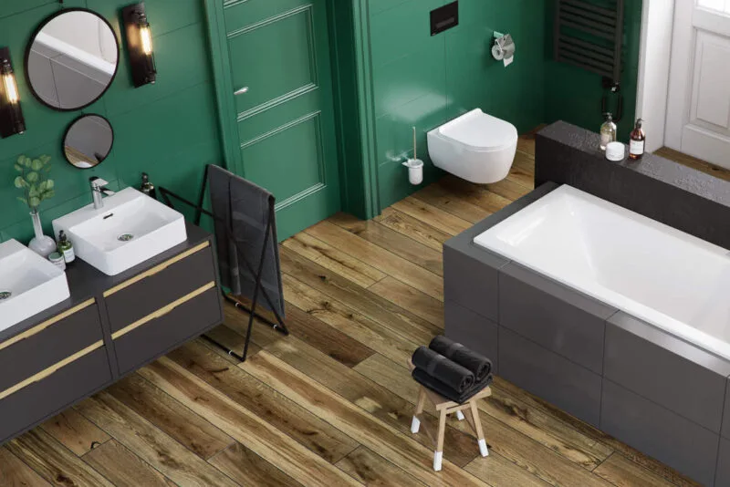 zielona aranżacja łazienki Wolnostojący wieszak na ręczniki Kros czarny