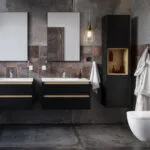 meble-tuto________ Szafka w zestawie z umywalką czarny mat/dąb