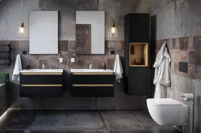 meble-tuto________ Szafka w zestawie z umywalką czarny mat/dąb