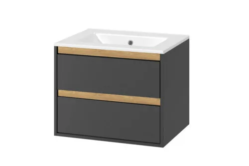 meble_ps Szafka w zestawie z umywalką szary/dąb