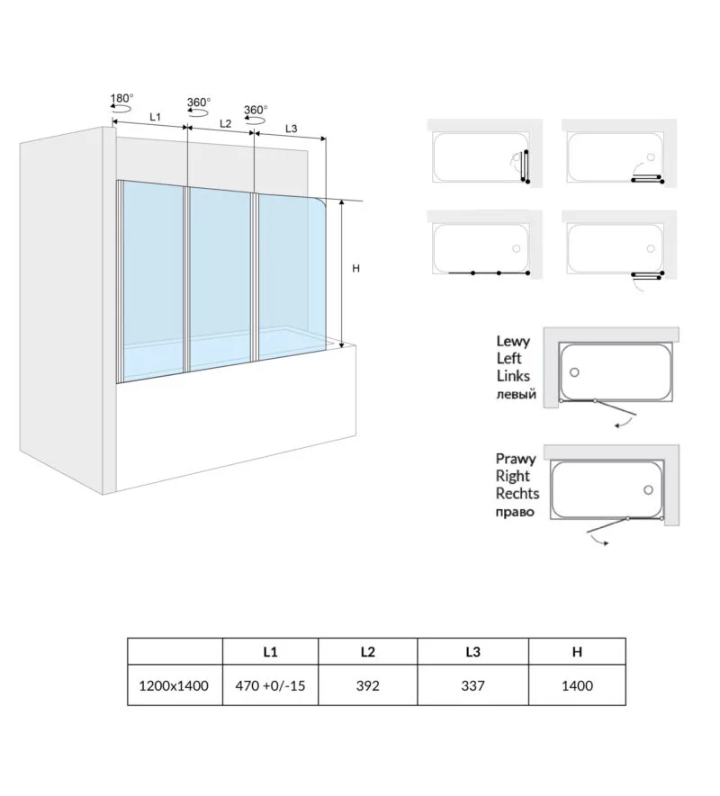 FLIPER parawan nawannowy trzyczęściowy lewy