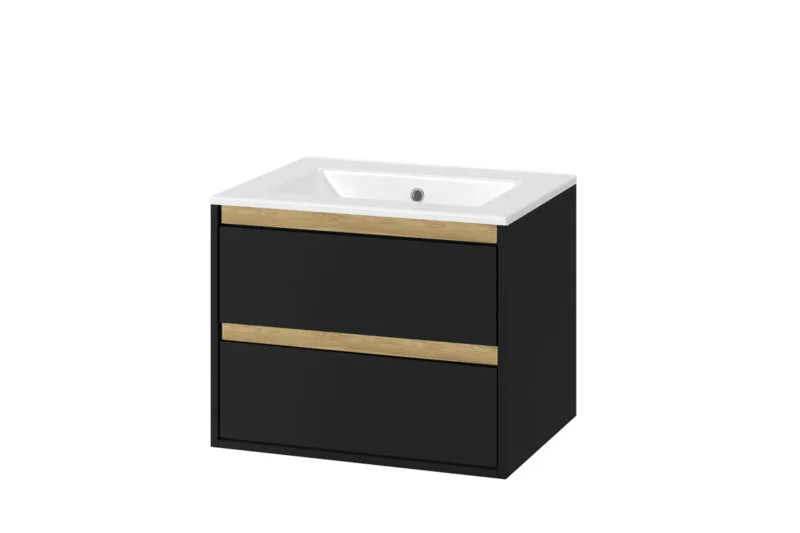 szafka2szuflady_czarna_umywalka-as_ Szafka w zestawie z umywalką czarny mat/dąb