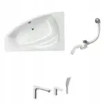 Wanna IBIZA 160x105 lewa z obudową, baterią i syfonem chrom