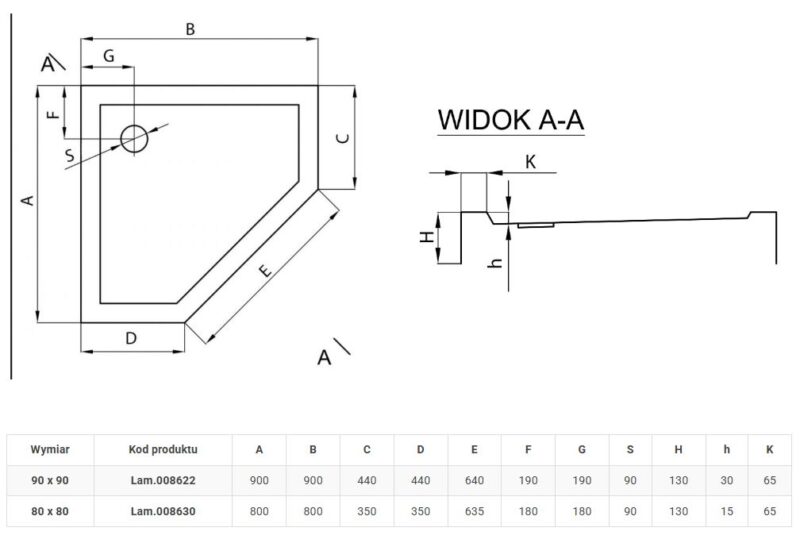 brodzik glasgow rysunek techniczny