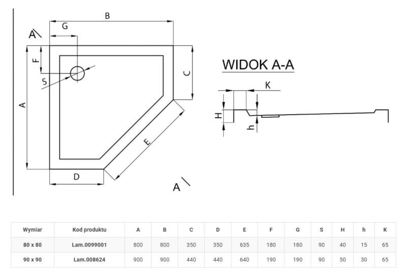 brodzik_glasgow_slim_rysunek brodzik glasgow slim rysunek techniczny