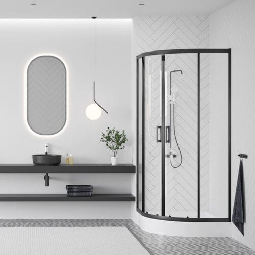 Kabina prysznicowa Desna półokrągła 90x90 cm – elegancja i nowoczesność w czarnym wykończeniu