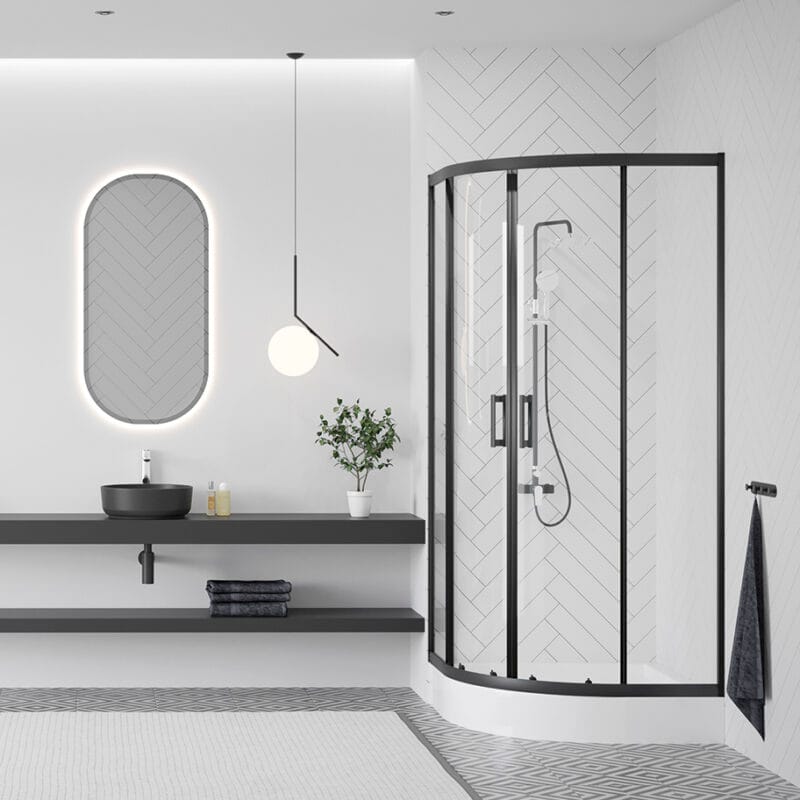 Kabina prysznicowa Desna półokrągła 90x90 cm – elegancja i nowoczesność w czarnym wykończeniu