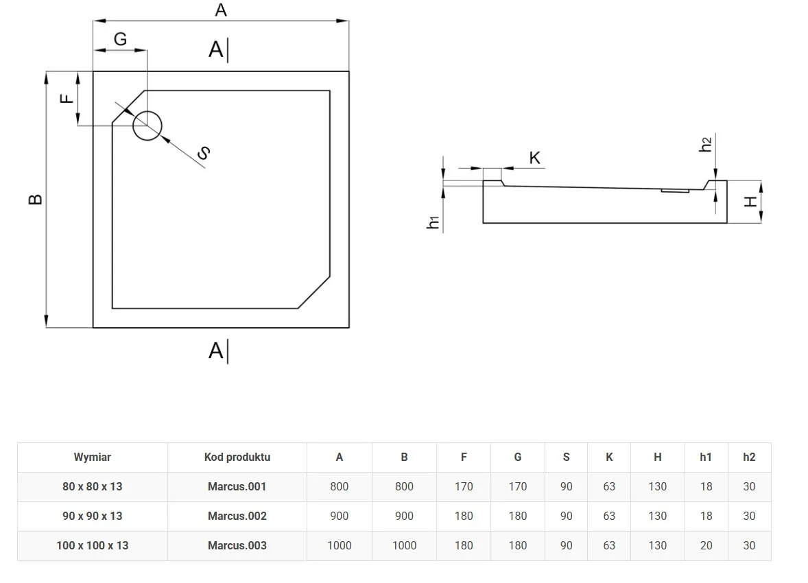 rysunek techniczny brodzik Marc