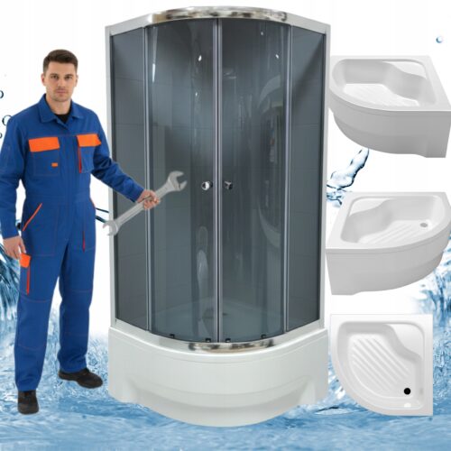 KABINA PRYSZNICOWA 90x90 PÓŁOKRĄGŁA NAROŻNA PRZESUWNA BRODZIKI SYFON