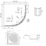 KABINA PRYSZNICOWA 90x90 PÓŁOKRĄGŁA NAROŻNA PRZESUWNA BRODZIKI SYFON