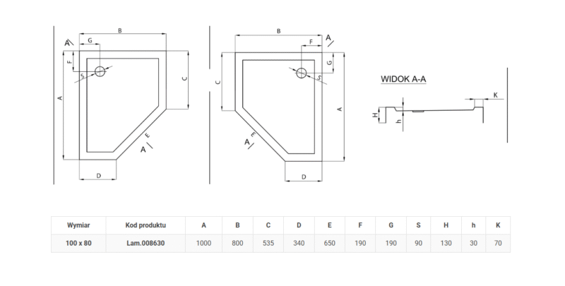 BRODZIK PRYSZNICOWY GLASGOW 100×80 PRAWY – ELEGANCJA I WYGODA W TWOJEJ ŁAZIENCE