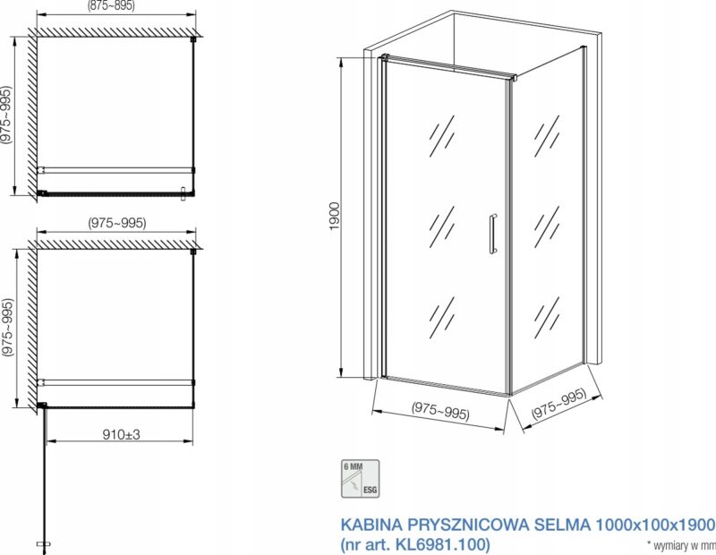 Kabina prysznicowa narożna uchylna kwadratowa czarna 100x100 Black